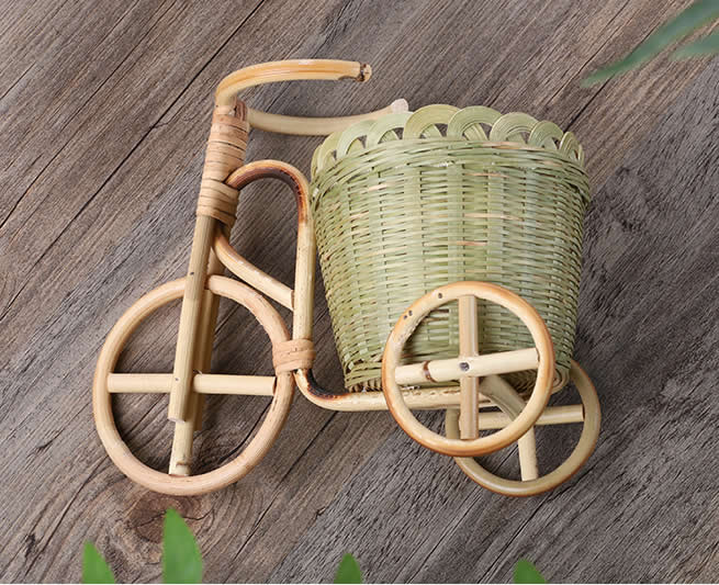 Handmade Bamboo Woven Tricycle Desktop Organize Pen Holder