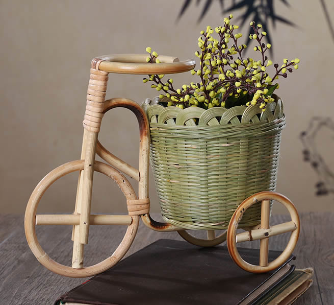 Handmade Bamboo Woven Tricycle Desktop Organize Pen Holder