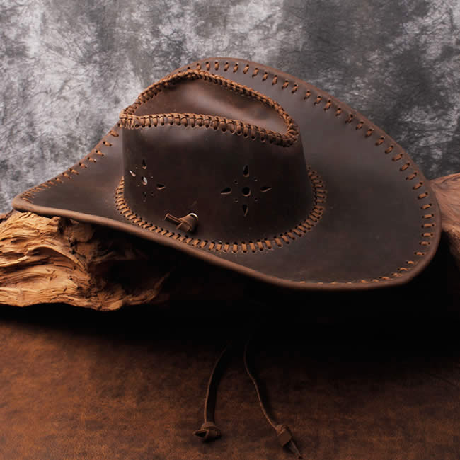 Classic Retro Countryside Cowboy Cowhide Leather Hat Outdoor Hat