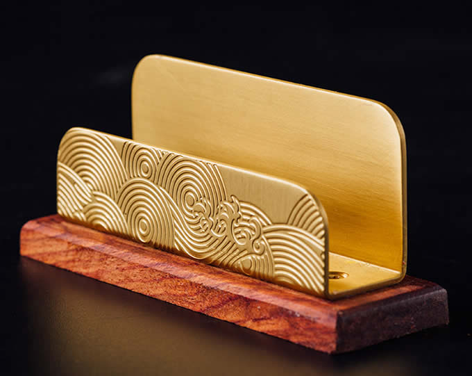 Classical Golden Brass Redwood Combination Office Business Card Holder