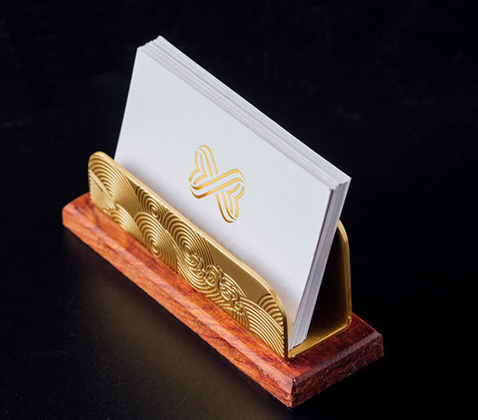 Classical Golden Brass Redwood Combination Office Business Card Holder