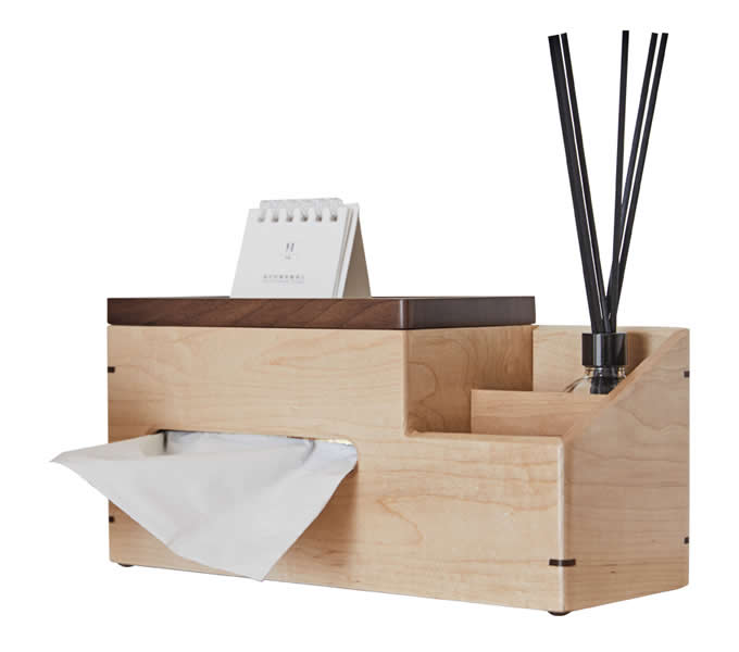 3 Compartment Bamboo Wood Organizer Caddy Tissue Holder, Remote Control  
