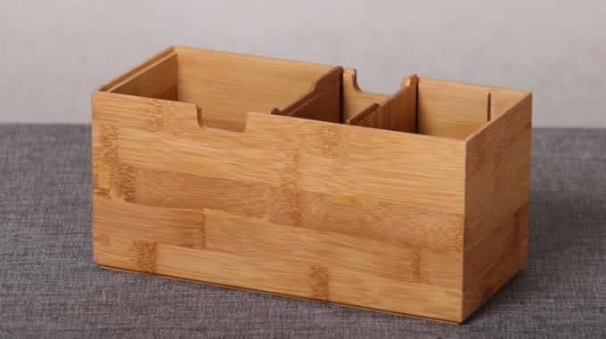 3 Compartments Wooden Divided Boxes Desktop Storage Home Office Organizer Case