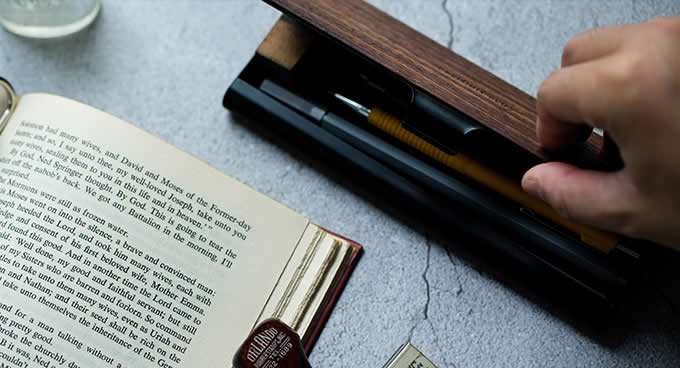 Aluminum alloy & Wooden Pen Pencil Case Box 