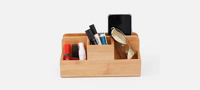 Wooden Desktop Storage Organizer/Remote Control Caddy Holder Wood Box Container for Desk, Office Supplies