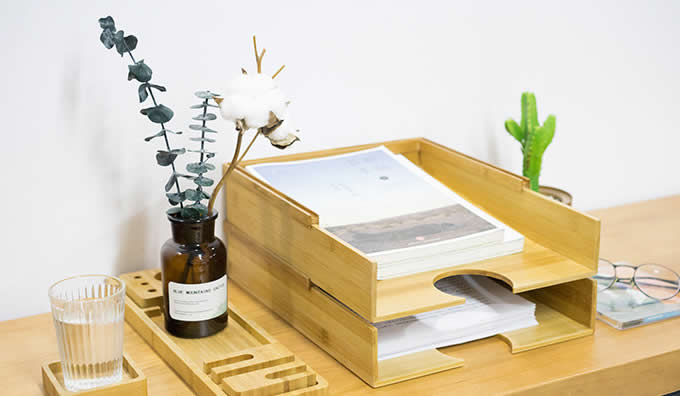  Bamboo Desktop Letter Tray Organizer 