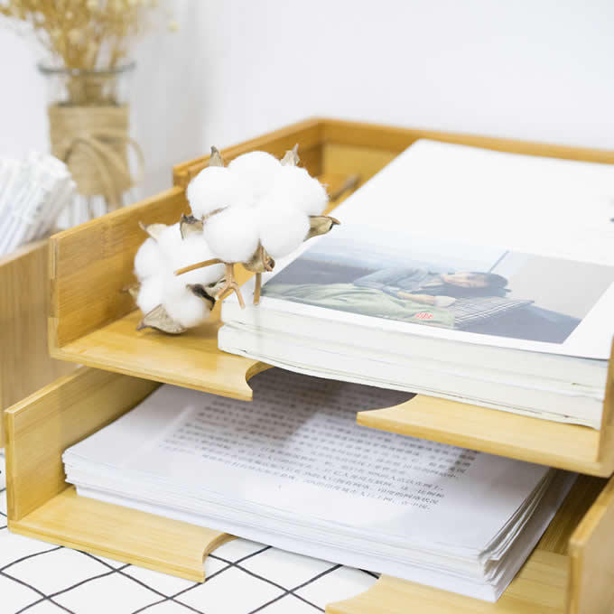  Bamboo Desktop Letter Tray Organizer 