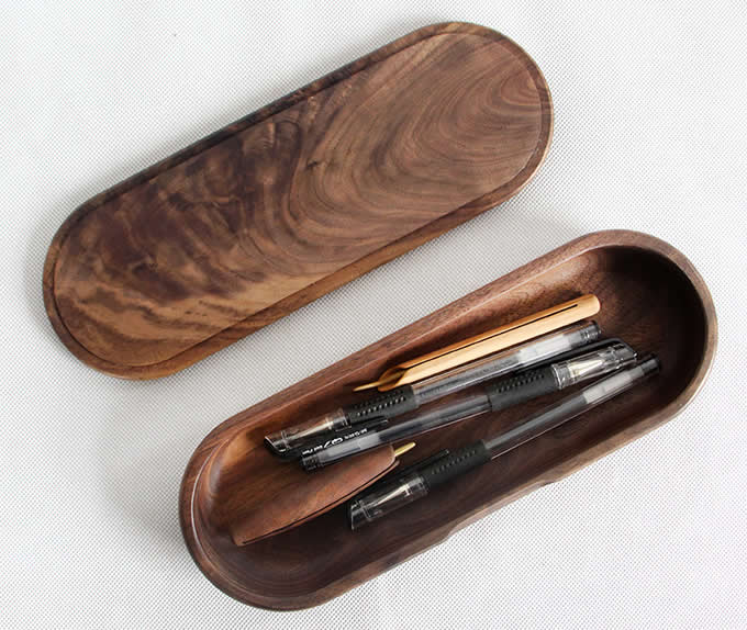 Black Walnut Wood Pen Pencil Case Box  