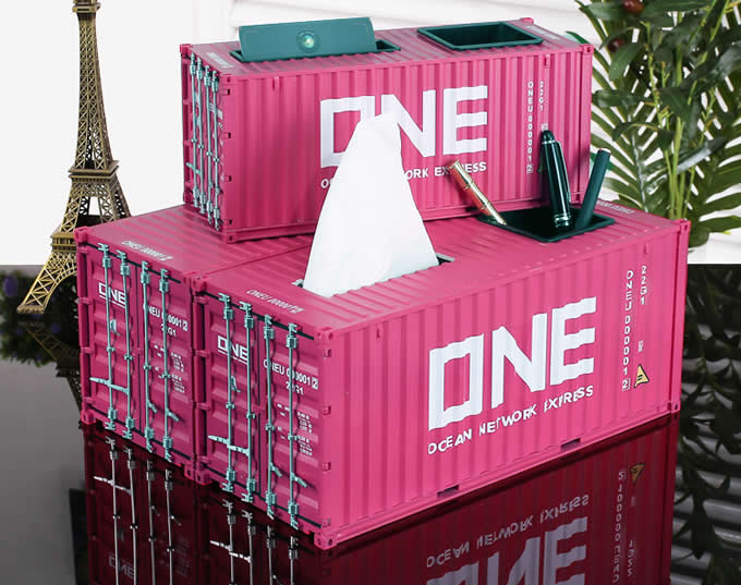  Creative Shipping Container Model Desk Office Supplies Organizer,Tissue Box(Pink) 