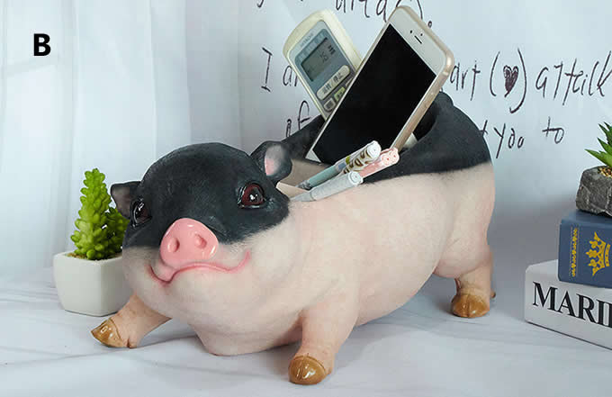 Cute Pig Office Desktop Stationery Cell Phone Remote Control Storage Box Organizer