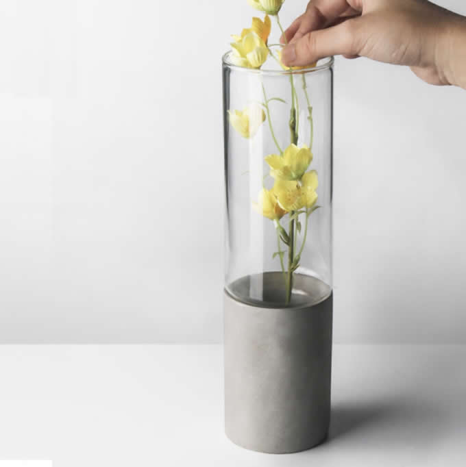 Handmade Concrete & Glass Vase