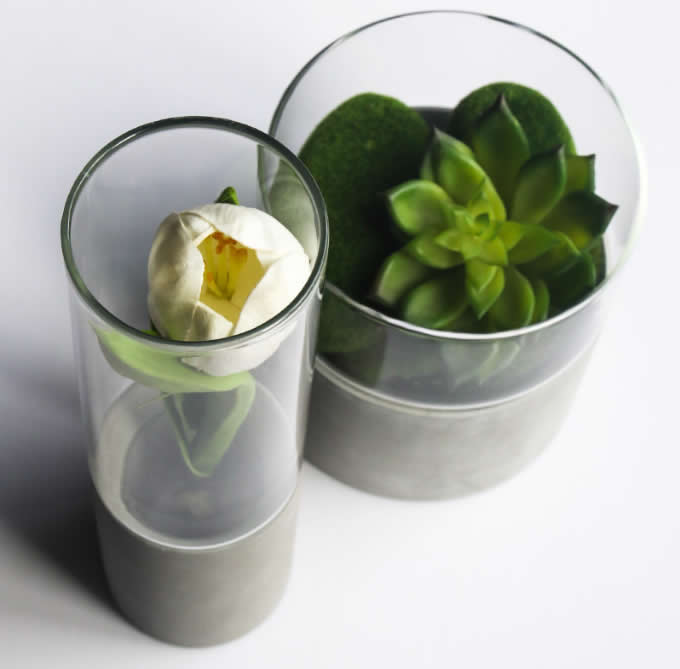 Handmade Concrete & Glass Vase