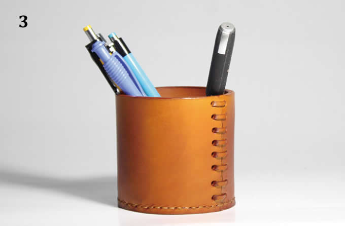Handmade Genuine Leather Round Pens Pencils Holder Desk Organizer ...