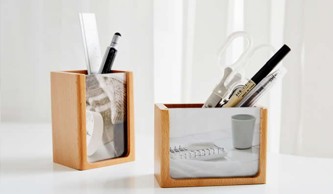  Natural Wood  Pen Holder with Photo Frame 