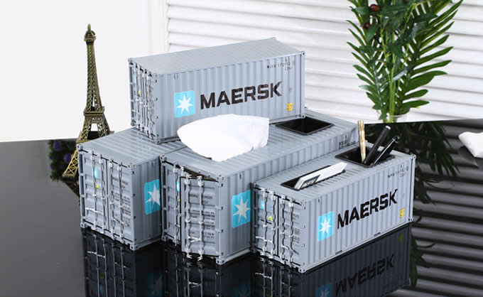 Creative Shipping Container Model Desk Office Supplies Organizer,Tissue Box