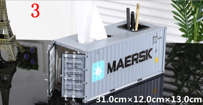 Creative Shipping Container Model Desk Office Supplies Organizer,Tissue Box