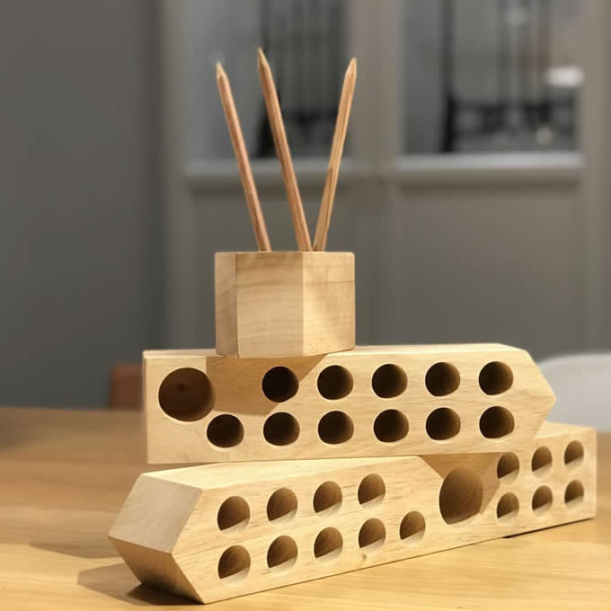 Wood Block  Pencil and Pen Holder