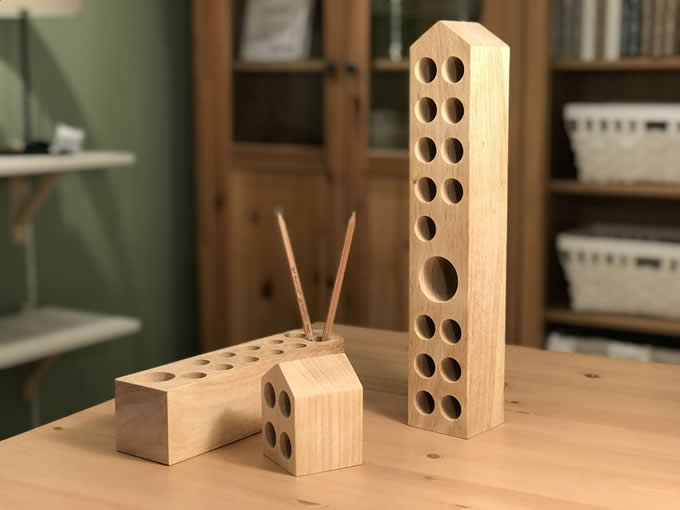 Wood Block  Pencil and Pen Holder