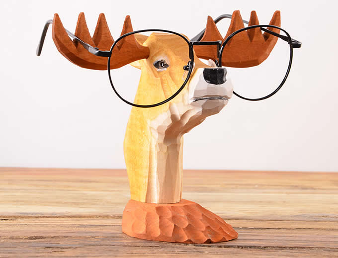 Deer-Shaped wood Eyeglasses Stand with a Natural Finish - Studious Deer in  Natural