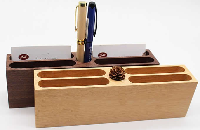  Wooden  4 Slot Desktop Business Card Holder 