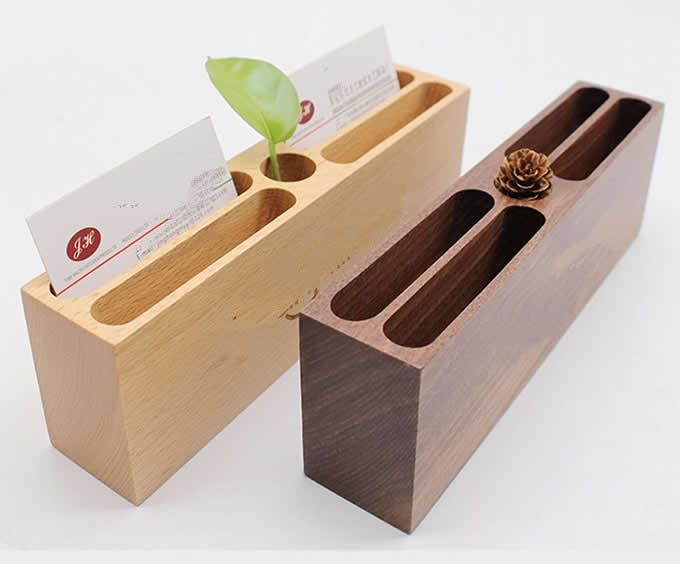  Wooden  4 Slot Desktop Business Card Holder 