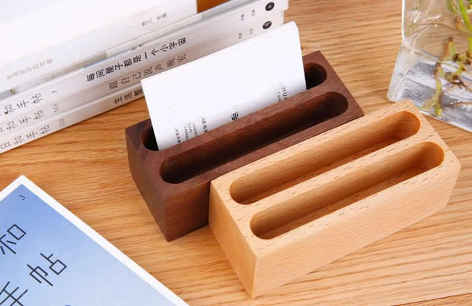 Wooden Desk Business Card Holder