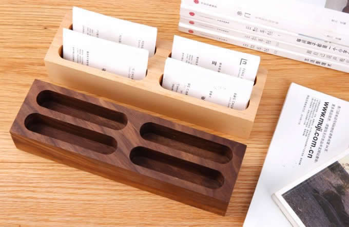 Wooden Desk Business Card Holder