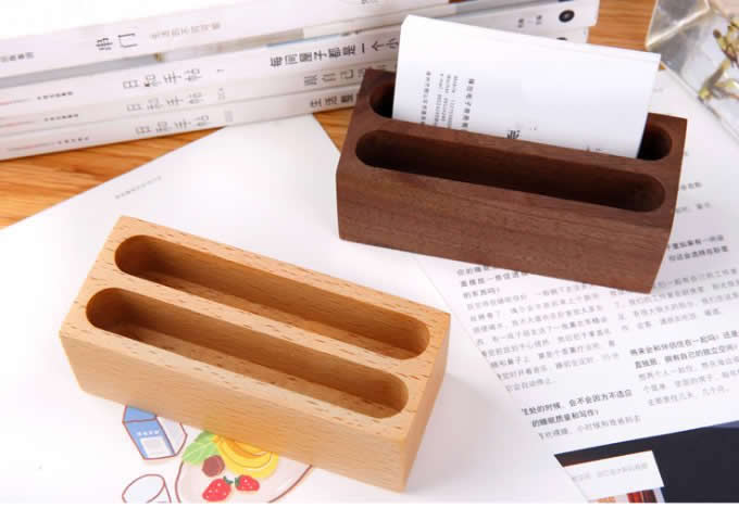 Wooden Desk Business Card Holder