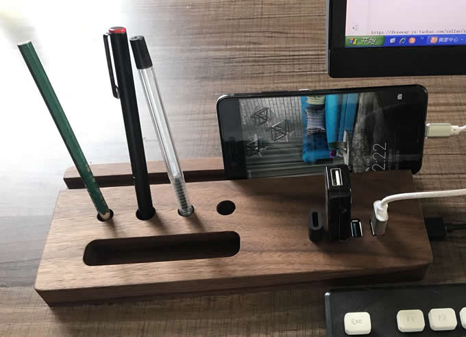 Wood Office Desk Organizer with iPad Stand, Phone Holder