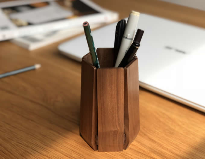 Wooden Hexagon Pen Holder 