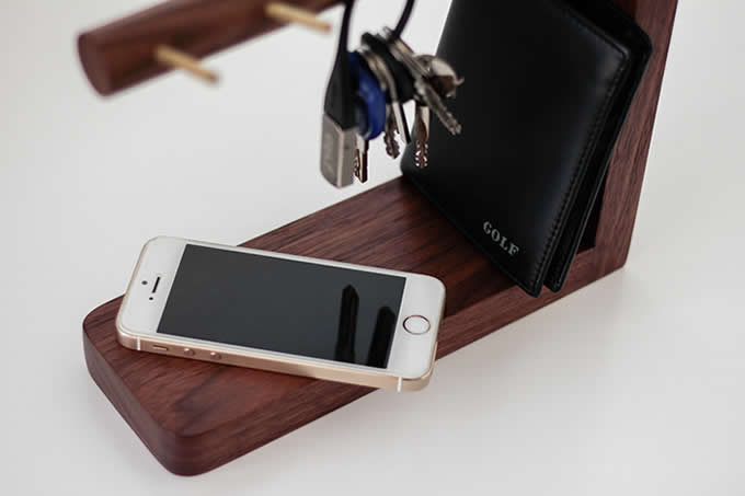  Wooden & Brass  Key Rack Holder  Phone Essentials Shelf  