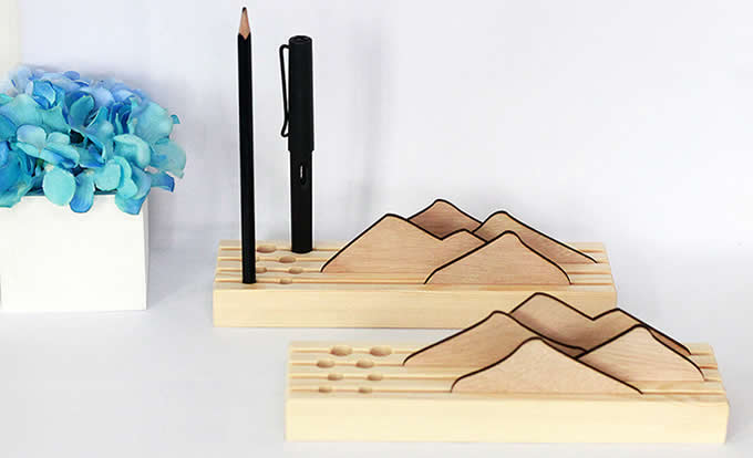 Wooden Pen/Pencil Holder with Cell Phone Stand for Desk