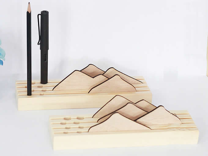Wooden Pen/Pencil Holder with Cell Phone Stand for Desk