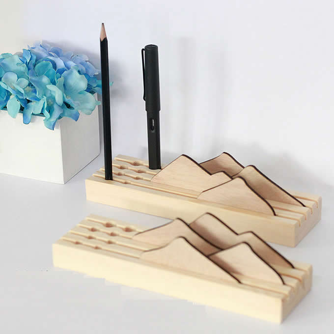 Wooden Pen/Pencil Holder with Cell Phone Stand for Desk