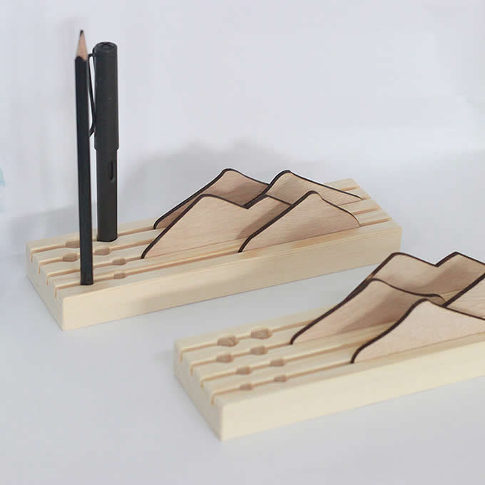 Wooden Pen/Pencil Holder with Cell Phone Stand for Desk