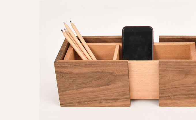 Wooden Struction Multi-function Desk Stationery Organizer Storage Box