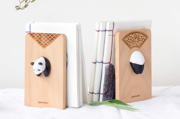 Cute Panda Wooden Office Learning Book Stand bookends
