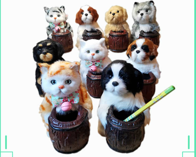 Cute realistic cat and dog office learning decoration pen holder