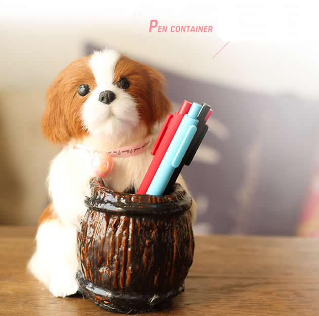Cute realistic cat and dog office learning decoration pen holder