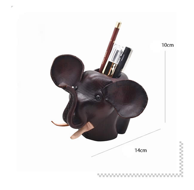 Cute Handmade Small Elephant Cowhide Leather Pen Holder