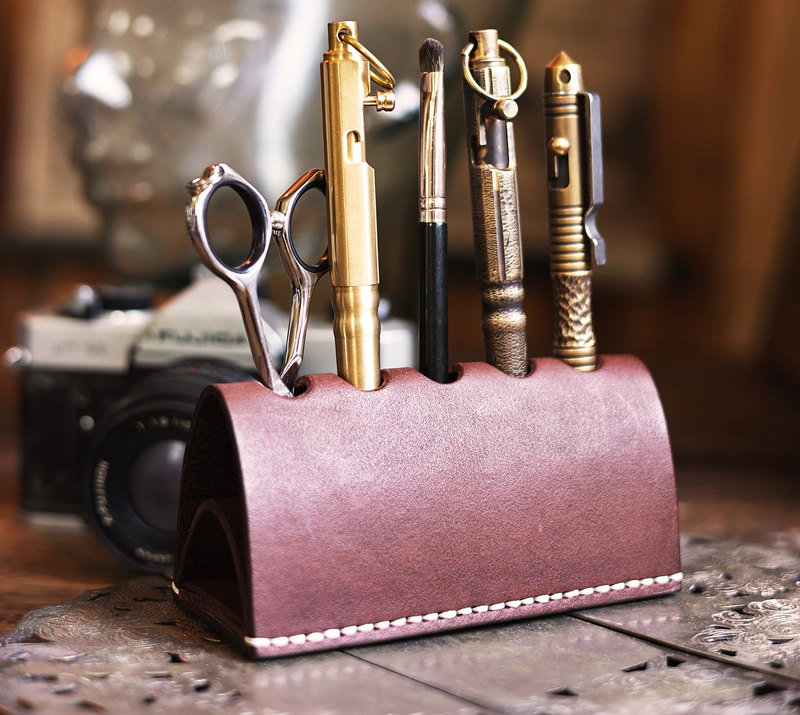 Handcrafted Leather Desktop Pen Holder