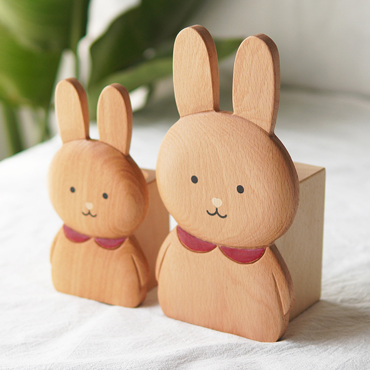 Office Wooden Rabbit Organizer Pen Holder