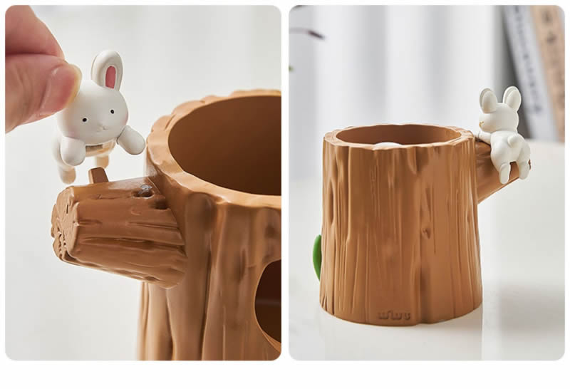 Rabbit Bird Tree Stump Pen Holder