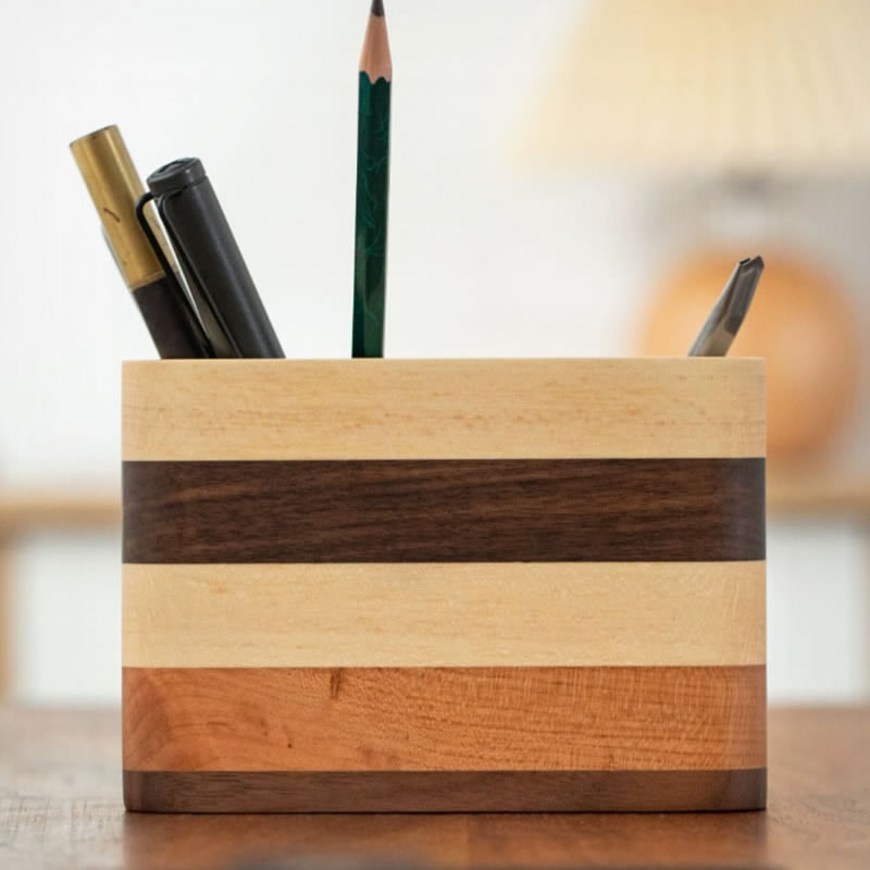 Three Colors Wooden Double-Hole Pen Holder