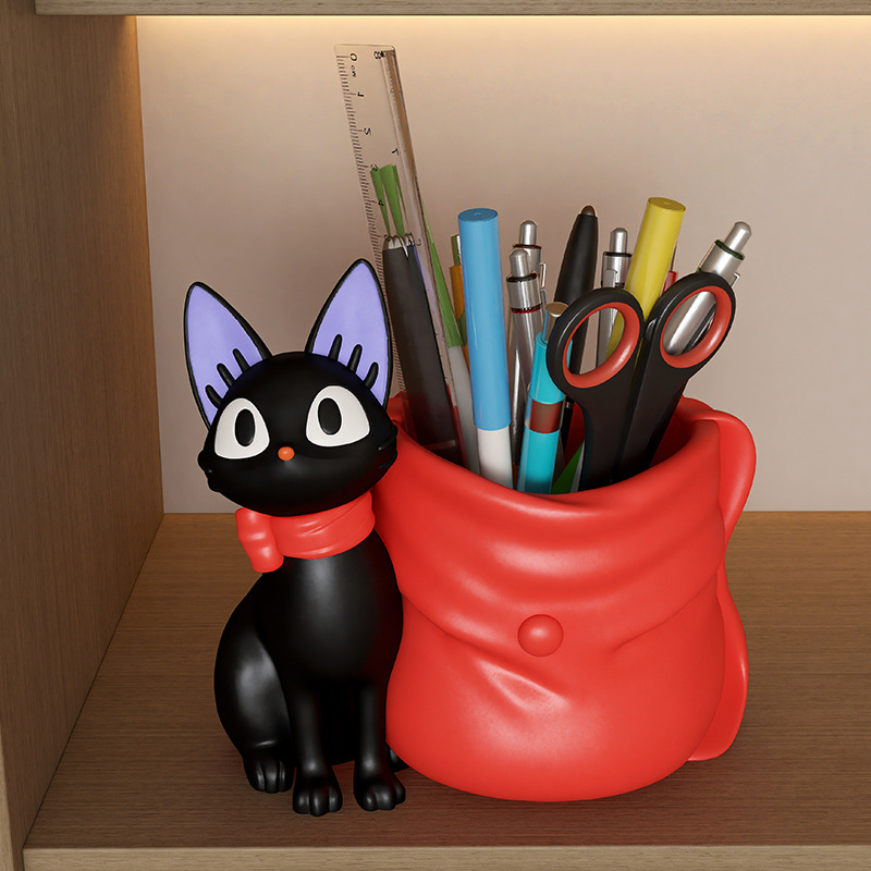 Cute Black Cat Office Decoration Pen Holder, Creative Gift