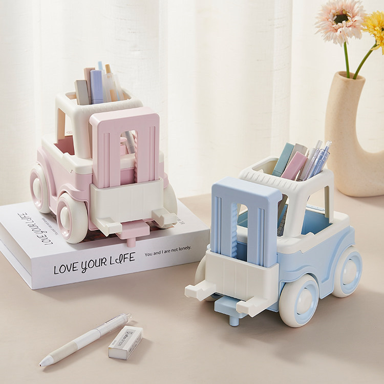 Cute Mini Forklift Office Study Pen Holder,With Phone Stand