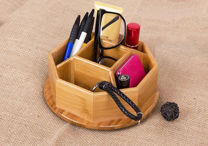  360 Degree Bamboo Rotation Office Supplies Storage Container  