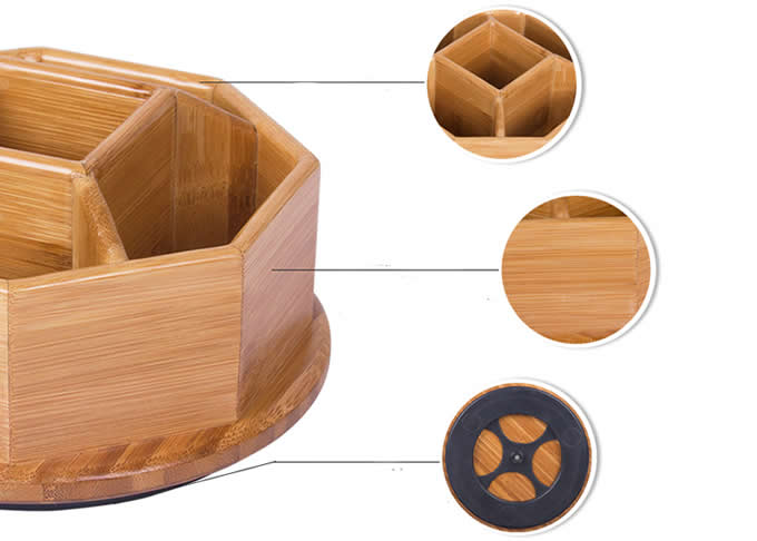  360 Degree Bamboo Rotation Office Supplies Storage Container  