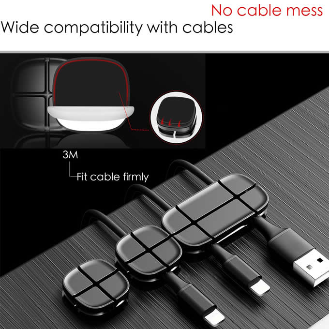  3M Self Adhesive Desktop Silicone Cable Clip USB Wire Holder Cord Cable Management System
