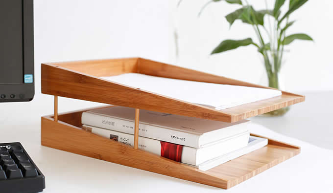  Bamboo 3 Tier Desk Organizer Tray Letter File Holder 